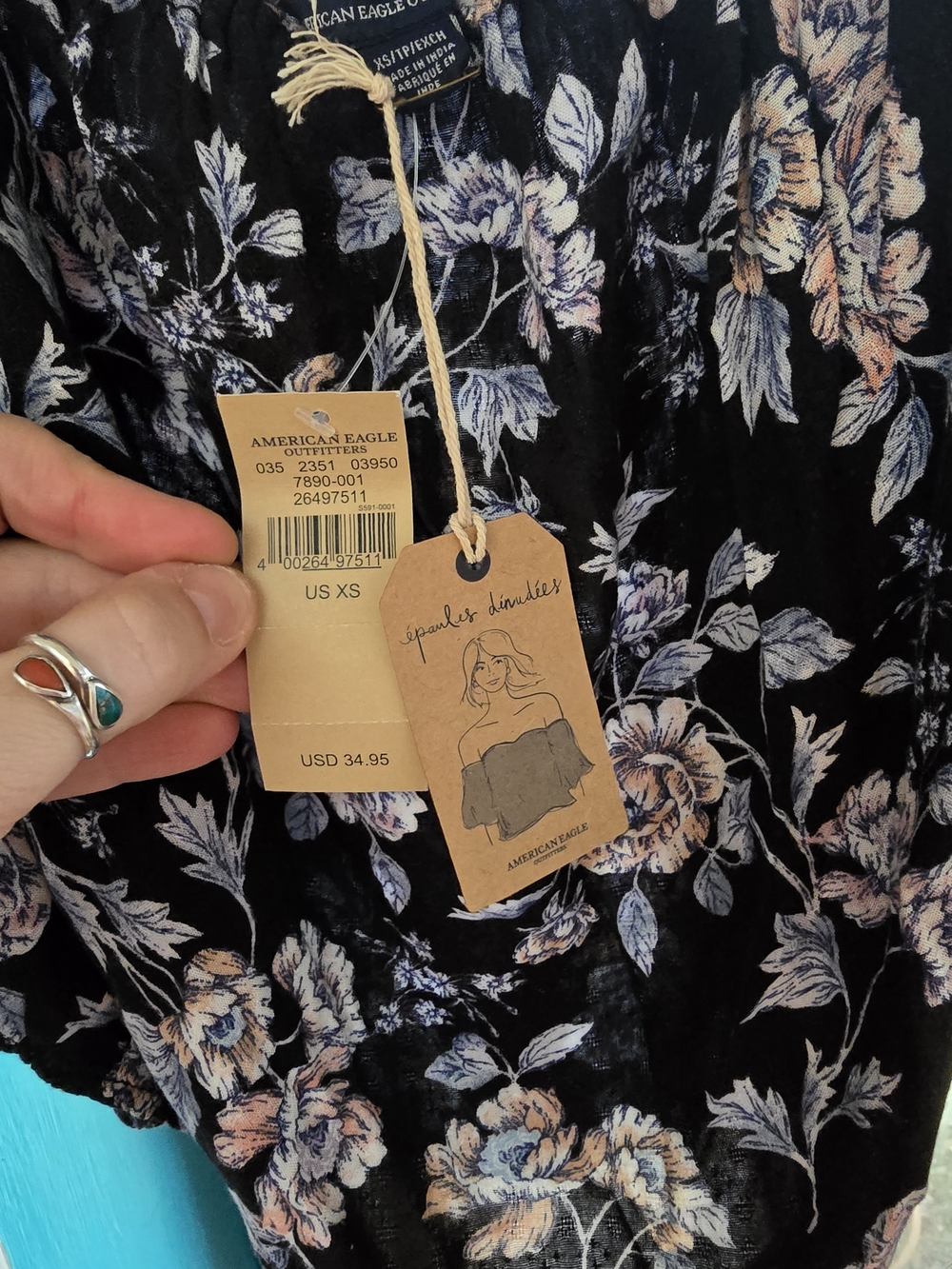 American Eagle Outfitters Black Floral Off-Shoulder Blouse